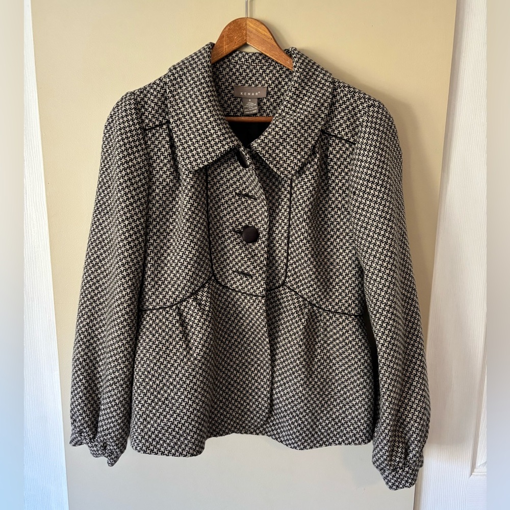 Kenar Black and White Houndstooth Pea Coat